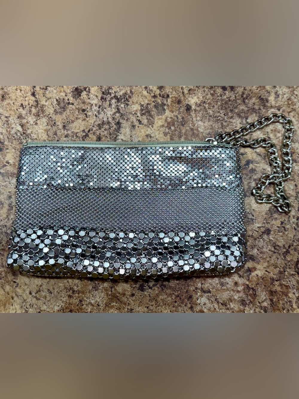 Silver Mesh Sequined Wristlet Clutch - Women's Evening Bag NWOT